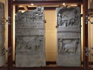 Headstones on display in the street